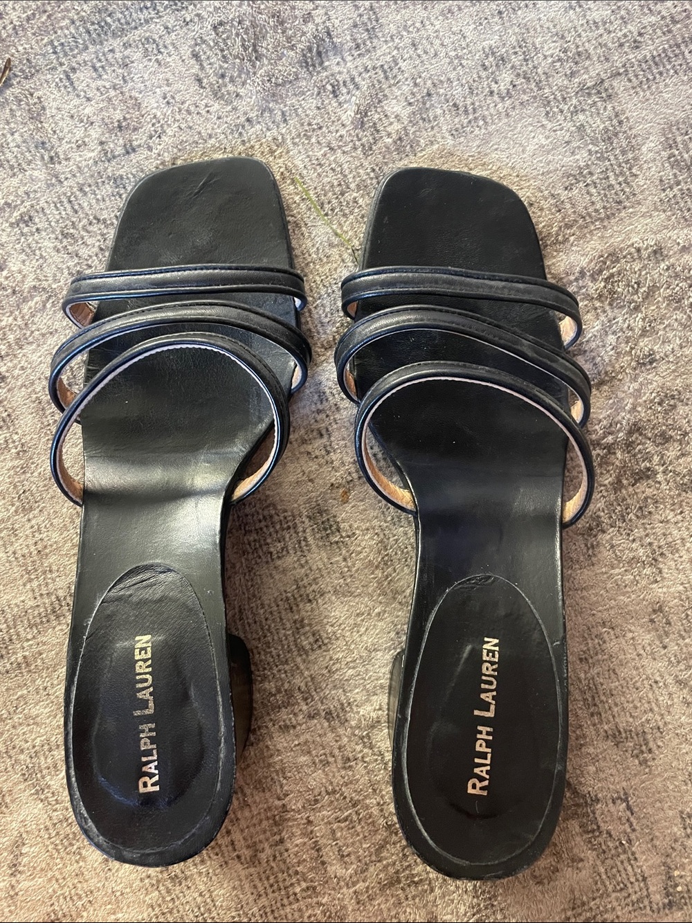 Ralph Lauren Black Multi-Strap Slide Mules